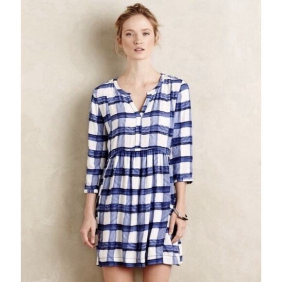 Anthropologie Maeve women's Devery Dress size L Plaid Watercolor - Picture 1 of 8